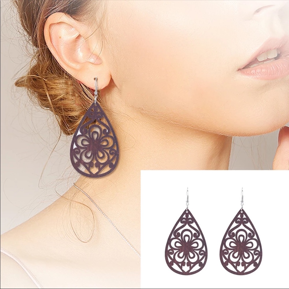 FLORAL WOODEN EARRINGS With Gift Bag